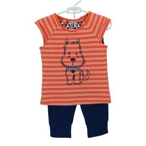 Girls 3T 2-Piece Pant Set Orange & Blue Dog Graphic Striped Toddler